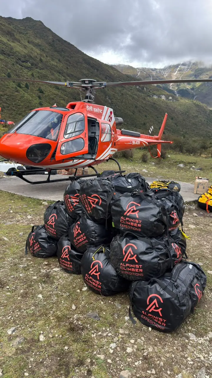 Transporting Resources by Helicopter in Manaslu Expedition